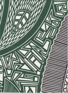 Lino print detail by Vera Zulumovski from a work entitled Entwined.